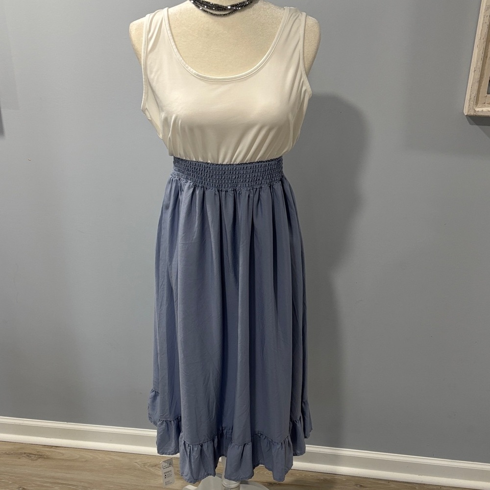 Cupshe Cream and Blue Midi Dress